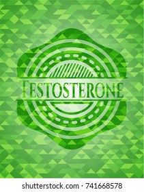 Testosterone green emblem. Mosaic background