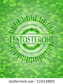 Testosterone green emblem with triangle mosaic background