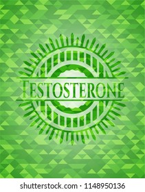 Testosterone green emblem with triangle mosaic background