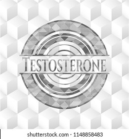 Testosterone grey emblem. Retro with geometric cube white background