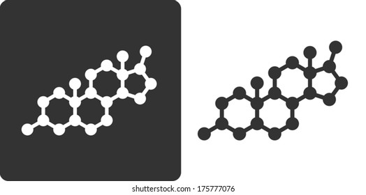 Testosterone Hormone Molecule, Flat Icon Style. Simplified Structure Of Testosterone, DHEA And Related Steroid Hormones.