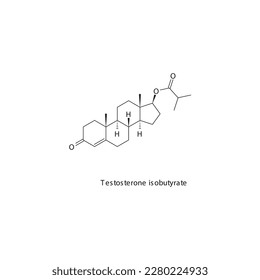Estructura molecular esquelética plana de la estosterona isobutyrato plano y fármaco agonista del receptor andrógeno utilizado en el tratamiento de la insuficiencia renal. Ilustración vectorial.