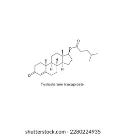 Estructura molecular esquelética plana de la isocaproato de testosterona y análogo del receptor andrógeno utilizado en el tratamiento de la insuficiencia renal. Ilustración vectorial.