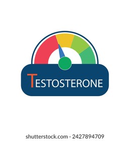 Testosterone Level Meter, measuring scale. Hormone Testosterone speedometer indicator. Vector stock illustration