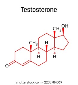 Testosterone molecular structure. Testosterone is the primary sex hormone and anabolic steroid in males. Vector structural formula of chemical compound with red bonds and black atom labels.