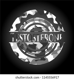 Testosterone on grey camouflaged texture