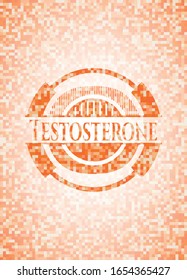 Testosterone orange tile background illustration. Square geometric mosaic seamless pattern with emblem inside.