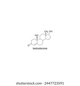 Diagrama de la estructura esquelética de la testosterona. Ilustración científica de la molécula compuesta de la hormona esteroidea sobre fondo blanco.