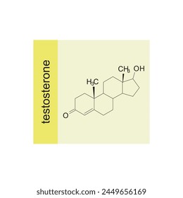 testosterone skeletal structure diagram.Steroid hormone compound molecule scientific illustration on yellow background.