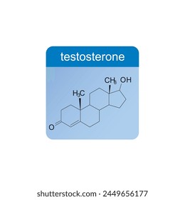 Diagrama de la estructura esquelética de la testosterona. Ilustración científica de la molécula compuesta de la hormona esteroide en el fondo azul.