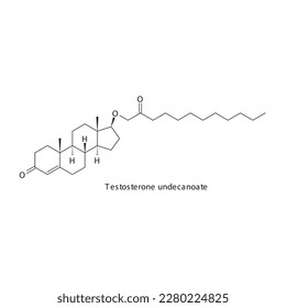Testosterona undecanoato estructura molecular esquelética plana y análogo del receptor andrógeno utilizado en el tratamiento de la insuficiencia renal. Ilustración vectorial.