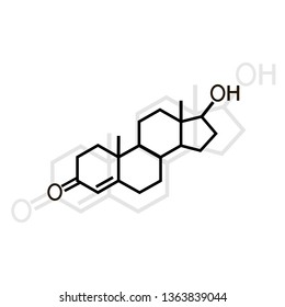 Testosterone vector icon on white background with shadow, chemical formula of serotonin