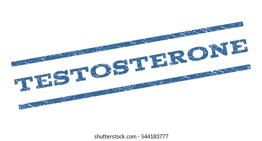 Testosterone watermark stamp. Text caption between parallel lines with grunge design style. Rubber seal stamp with scratched texture. Vector cobalt blue color ink imprint on a white background.