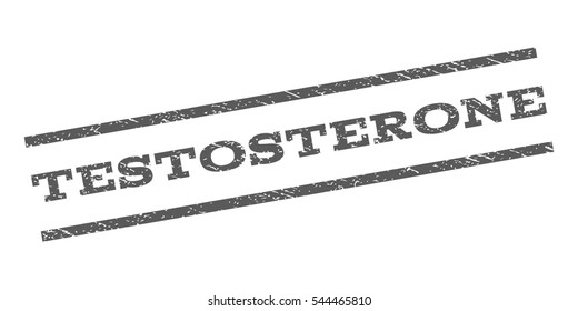 Testosterone watermark stamp. Text tag between parallel lines with grunge design style. Rubber seal stamp with unclean texture. Vector grey color ink imprint on a white background.