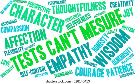 Test's Can't Measure word cloud on a white background. 