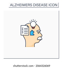 Tests color icon. Cognitive and memory testing. Questions, simple tasks.Help measure mental functions.Alzheimer diseases. Neurologic disorder concept.Isolated vector illustration