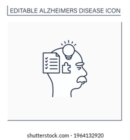 Tests line icon. Cognitive and memory testing. Questions, simple tasks.Help measure mental functions.Alzheimer diseases. Neurologic disorder concept.Isolated vector illustration.Editable stroke