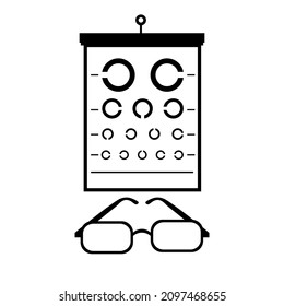 Tests for visual acuity and glasses. Diagram Snellen, Landoldt C, Golovin-Sivtsev's table. Vector illustration