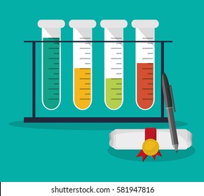 testt tube certificate and pen school icon