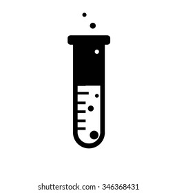 test-tube black with chemical reaction , white background