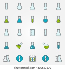 Test-tube icons set - vector flat chemical flask or laboratory glass symbols