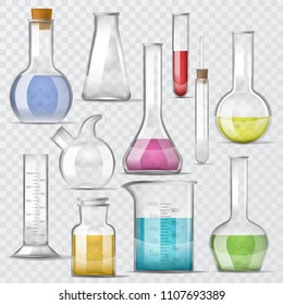 Test-tube vector chemical glass test tubes filled with liquid for scientific research or experiment illustration chemistry set of glassware or flask isolated on transparent background