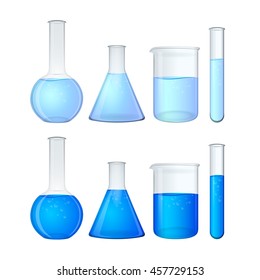 Test-tubes with colorful liquid isolated on white. Laboratory glassware