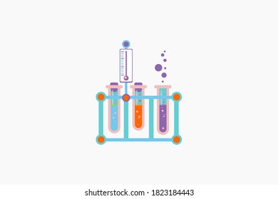 Test-tubes in container with colorful fluid isolated on white
