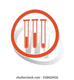 Test-tubes sign sticker, orange circle with image inside, on white background