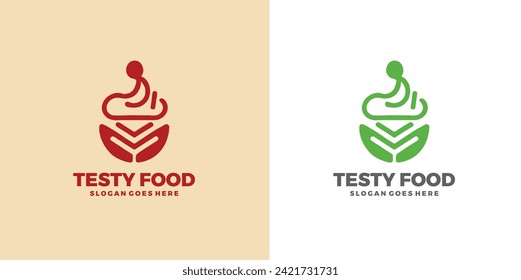 testy food logo, leaf organic logo design. Healthy food icon template. Flat vector illustration.