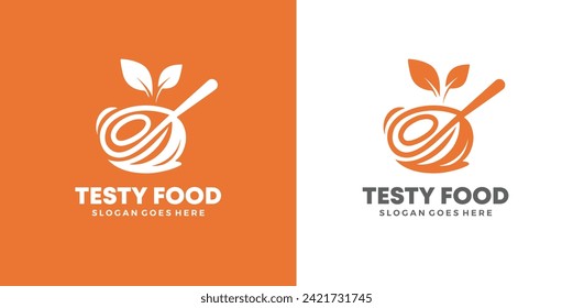 testy food logo, leaf organic logo design. Healthy food icon template. Flat vector illustration.