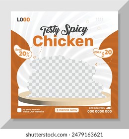 Testy Spicy Chicken social media post advertising banner template. Social Media post design for Restaurant.
