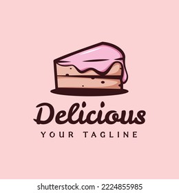 testy strawberry cake slice with jam logo design
