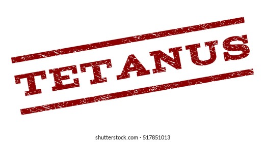 Tetanus watermark stamp. Text tag between parallel lines with grunge design style. Rubber seal stamp with unclean texture. Vector dark red color ink imprint on a white background.