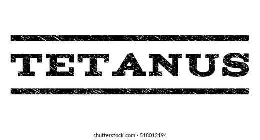 Tetanus watermark stamp. Text tag between horizontal parallel lines with grunge design style. Rubber seal stamp with dust texture. Vector black color ink imprint on a white background.