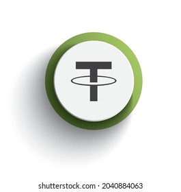 tether coin crypto icon on round button with shadow eps10