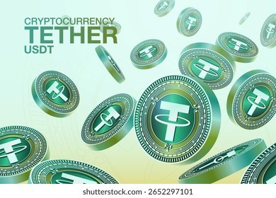 Tether Coin Cryptocurrency, USDT, Digital, Dinheiro, Vetor, Plano, Illustrator