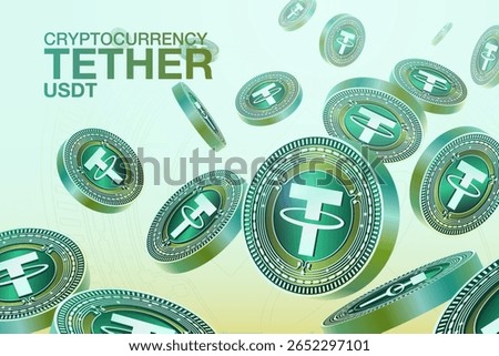 Tether Coin Cryptocurrency, USDT, Digital, Money, Vector, Flat, Illustrator