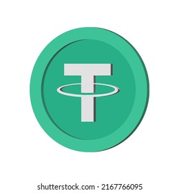 Tether crypto coin. Cryptocurrency isometric illustration.