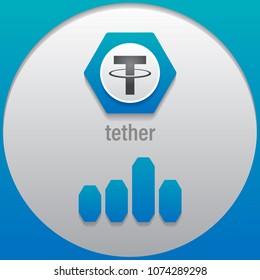 Tether. Crypto currency sign emblem monochrome with a bar graph. Use for logos, icon, print products, page, design web site and mobile app. Vector illustration .