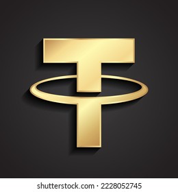 tether cryptocurrency 3d golden logo