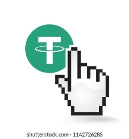 Tether Cryptocurrency Coin Sign Hand Cursor Click Isolated
