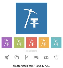 Tether cryptocurrency mining flat white icons in square backgrounds. 6 bonus icons included.