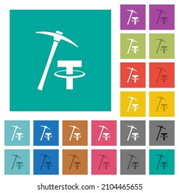 Tether cryptocurrency mining multi colored flat icons on plain square backgrounds. Included white and darker icon variations for hover or active effects.