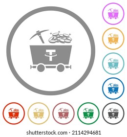 Tether cryptocurrency mining with treasure flat color icons in round outlines on white background
