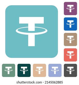 Tether digital cryptocurrency white flat icons on color rounded square backgrounds