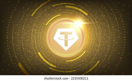 Tether Gold (XAUT) coin cryptocurrency concept banner background.