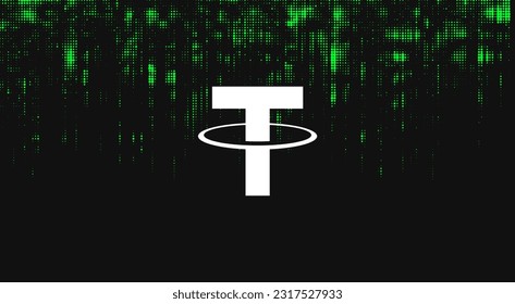 logo con diseño de fondo negro y verde con temática criptográfica. Concepto de criptodivisa tecnología Blockchain.