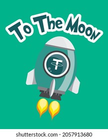 símbolo cripto logo de la moneda de un cohete con las palabras "a la luna" en él eps10