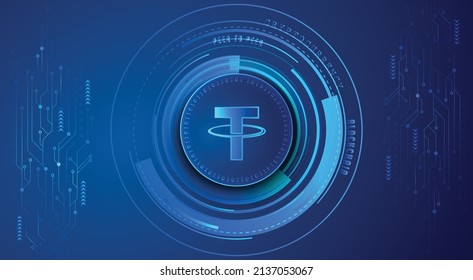 Tether USDT block chain crypto currency digital encryption, virtual money exchange, Technology global network vector illustration background and banner design template. Futuristic web and trading